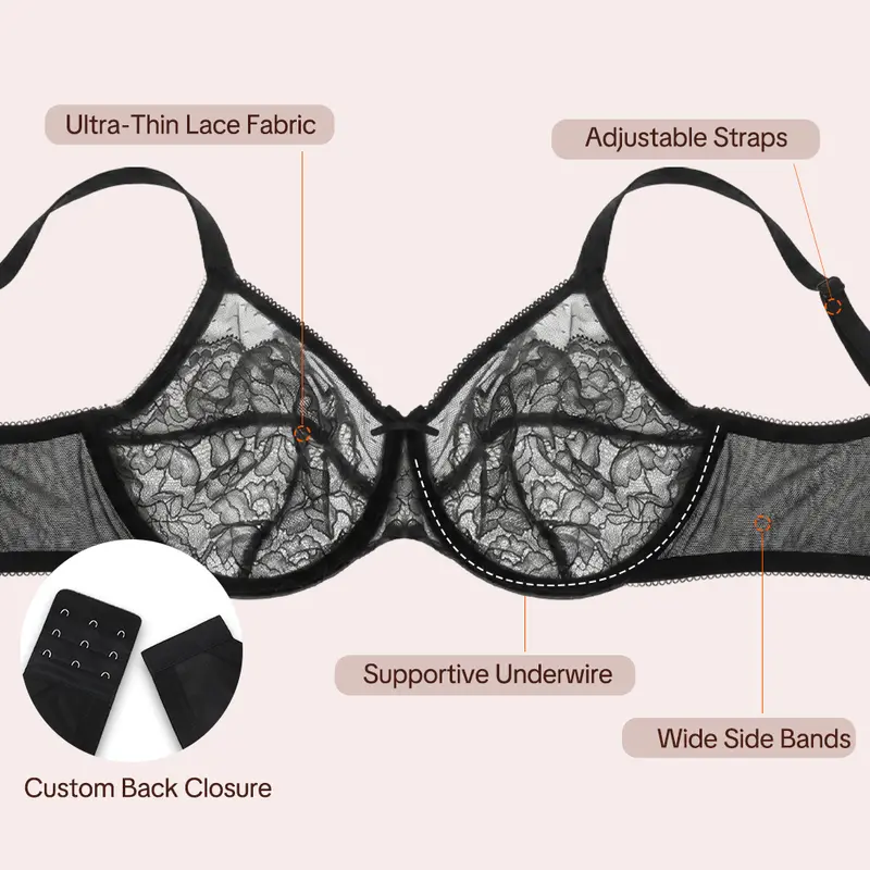 💞Enchante Floral Lace Plus Size Underwire Unlined Unpadded Minimizer Full Coverage Bra Women's Wear Comfortable Breathable Mesh Cup