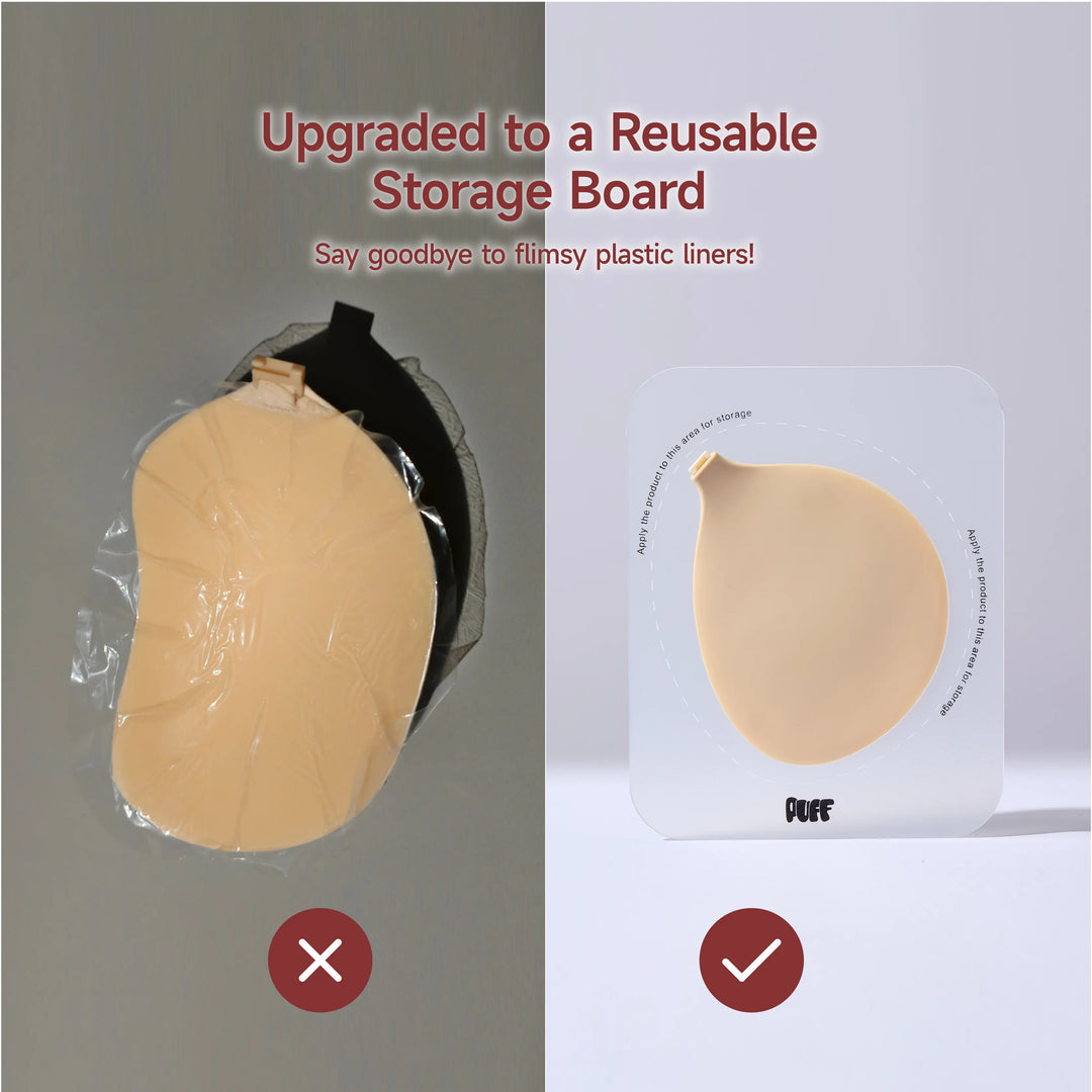 PUFF Sticky Bra – No.1 Push-up Sticky Bra, Waterproof & Sweat-proof Invisible Bra, Reusable Silicone Adhesive Bra for Women, Includes Storage Board & Replaceable Pads