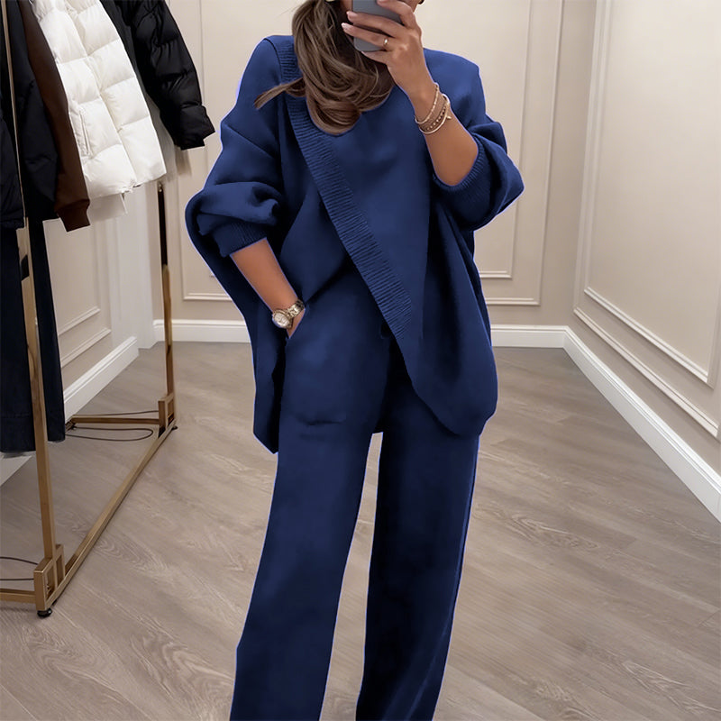 🔥 39% OFF! NEW! Women's 2-piece set – Asymmetrical sweater + wide-leg pants, relaxed fit and soft fabric, ultra comfortable 👚✨