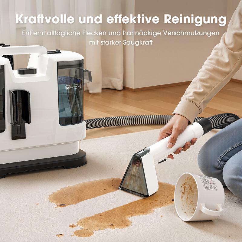 Stoffreinigungsgerät – Schwarz und Weiß, kann tiefgreifend Flecken auf Teppichen, Autositzen, Haustieren, Treppen, Sofas usw. entfernen, geeignet für Autos/Autopflege