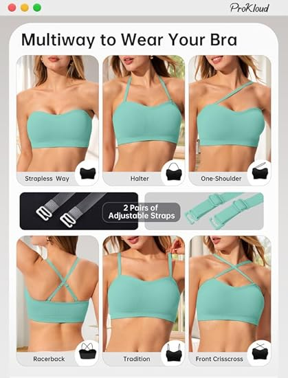 ProKloud Reggiseni push up senza spalline da donna Reggiseno a fascia senza fili Bralette convertibile imbottita con parte superiore in silicone antiscivolo