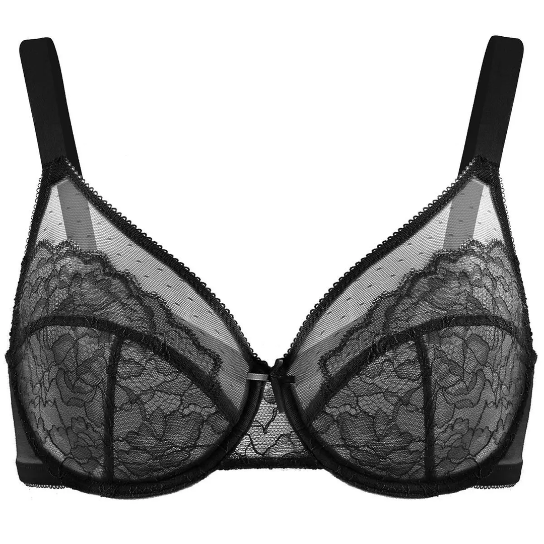 💜Enchante Blomsterblonder Plus Size Bøjle-BH Uforet Upolstret Minimizer Fulddækkende BH Dametøj Komfortabel Åndbar Mesh-Skål