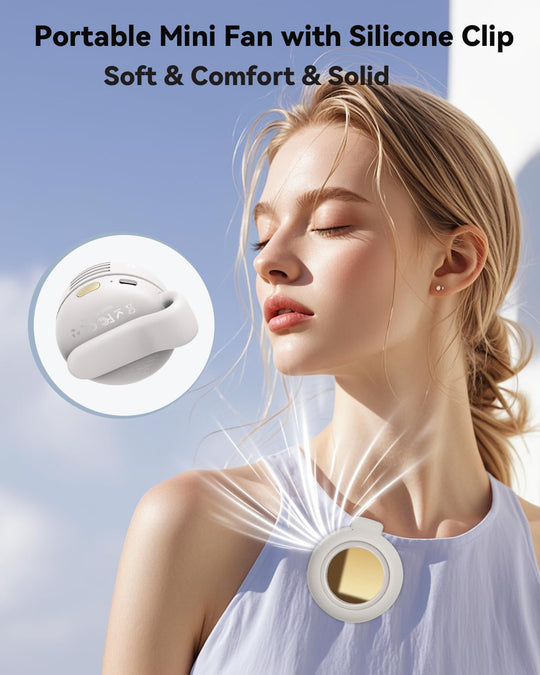 Mini Bladeless Fan. Portable, rechargeable, and silent. Features 3 adjustable speeds, a rotating body, and versatile use as a handheld, waist-mounted, or phone cooling fan. Ideal for outdoor travel,Perfect Gift