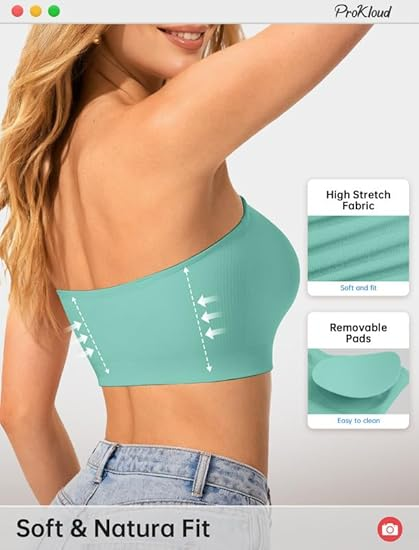 ProKloud Reggiseni push up senza spalline da donna Reggiseno a fascia senza fili Bralette convertibile imbottita con parte superiore in silicone antiscivolo