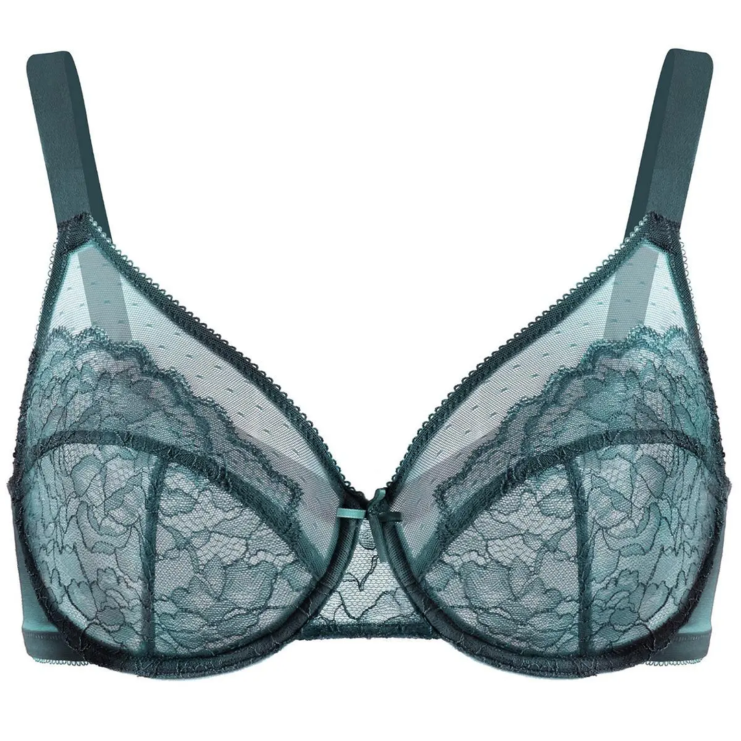💞Enchante Floral Lace Plus Size Underwire Unlined Unpadded Minimizer Full Coverage Bra Women's Wear Comfortable Breathable Mesh Cup