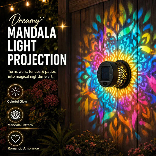 🌞 50% OFF NOW! 🌀💥Solar Mandala Wall Light Outdoor Garden Fence Projector Lamp Patio Ambient Decor