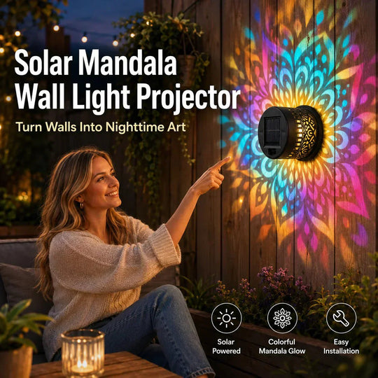 🌞 50% OFF NOW! 🌀💥Solar Mandala Wall Light Outdoor Garden Fence Projector Lamp Patio Ambient Decor