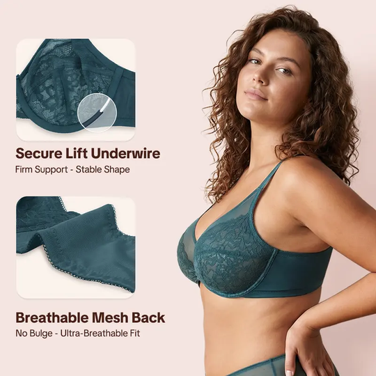 💜Enchante Blomsterblonder Plus Size Bøjle-BH Uforet Upolstret Minimizer Fulddækkende BH Dametøj Komfortabel Åndbar Mesh-Skål