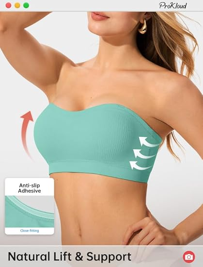 ProKloud Reggiseni push up senza spalline da donna Reggiseno a fascia senza fili Bralette convertibile imbottita con parte superiore in silicone antiscivolo