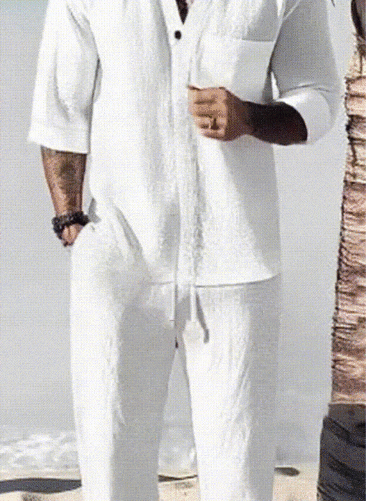Completo da uomo in due pezzi con top e pantaloni in lino e cotone alla moda🎉GRANDE SALDO - SCONTO DEL 50%