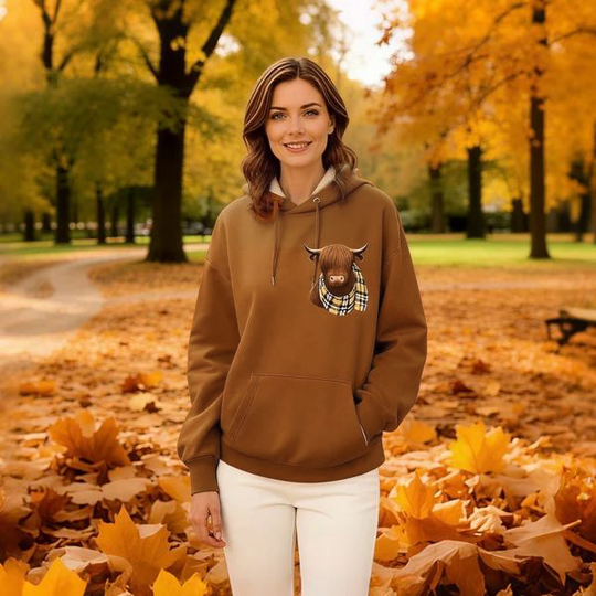 Women's Highland Cow Fleece-Lined Hooded Sweatshirt