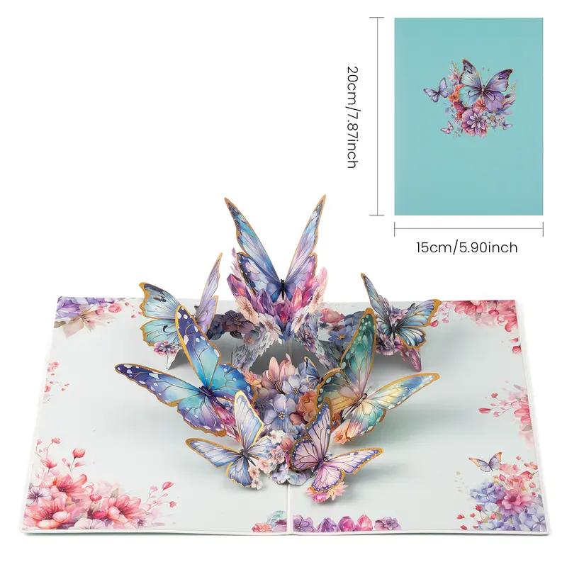 【Kreativ present】 3D Pop Up Butterfly Gratulationskort med kuvert, 2 Counts Creative Födelsedagskort, Uppskattningskort, Julhälsningskort, present till familjens vänner Lärare och fjärilsälskare