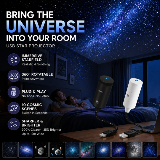 🌌🌙 USB Galaxy Moon Projector Night Light – Rotating Starry Sky, Soothing Sleep Ambience✨✅