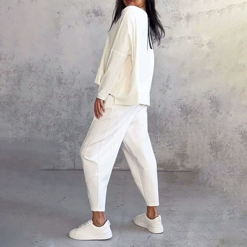 ❤️‍🔥Opruiming - 50% KORTING🤍Set van 2 tops met ronde hals en lange mouwen en broek