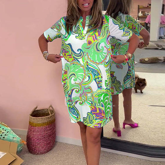 🌷Zeitlich begrenztes Angebot: 50 % Rabatt💞Damen Kleid mit buntem Print und V-Ausschnitt