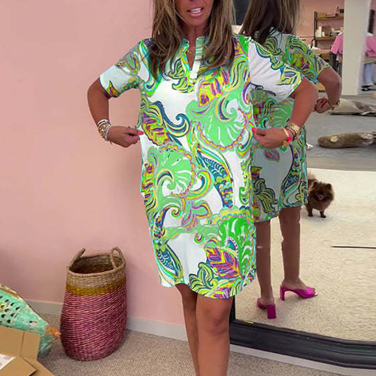 🌷Zeitlich begrenztes Angebot: 50 % Rabatt💞Damen Kleid mit buntem Print und V-Ausschnitt