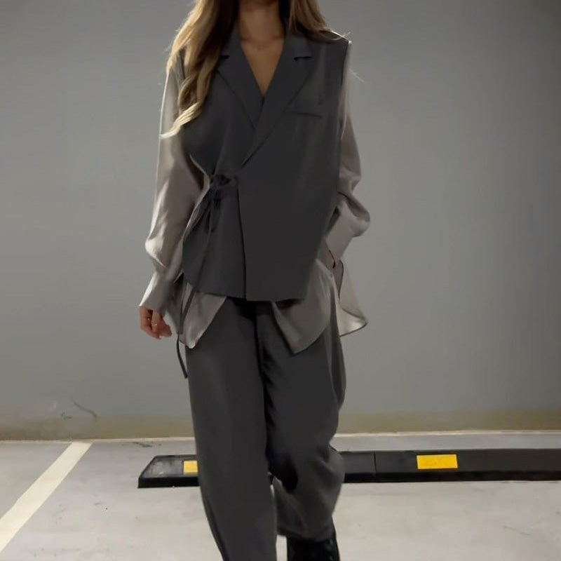 🔥50% OFF🔥Fashion Patchwork Irregular Lace-Up Shirt & Pants(Two-Piece Set)