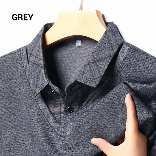 🌲Christmas Sale🌲Men's Faux Two Piece Lapel Long-Sleeve Tops