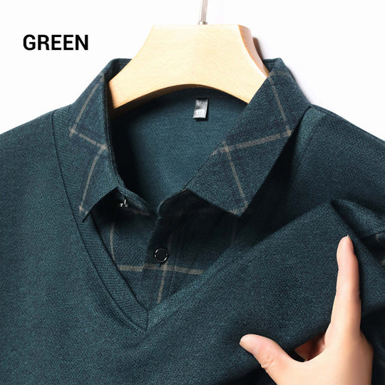 🌲Christmas Sale🌲Men's Faux Two Piece Lapel Long-Sleeve Tops