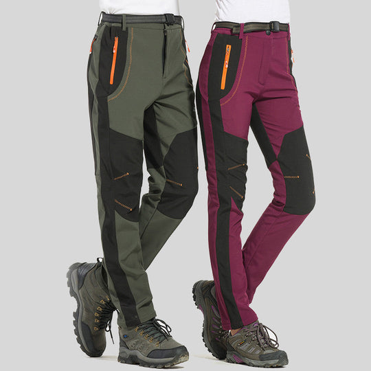 Pantaloni da trekking in vita elastica e elastica calda impermeabile.