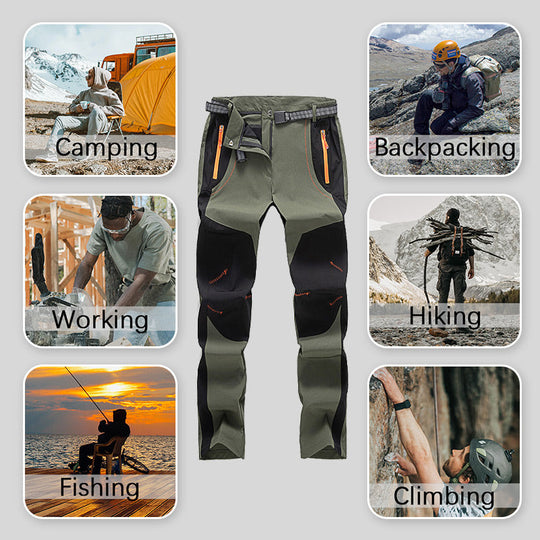 Pantaloni da trekking in vita elastica e elastica calda impermeabile.