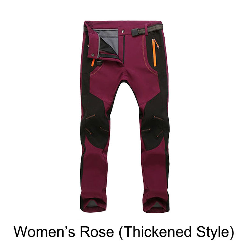 Pantaloni da trekking in vita elastica e elastica calda impermeabile.