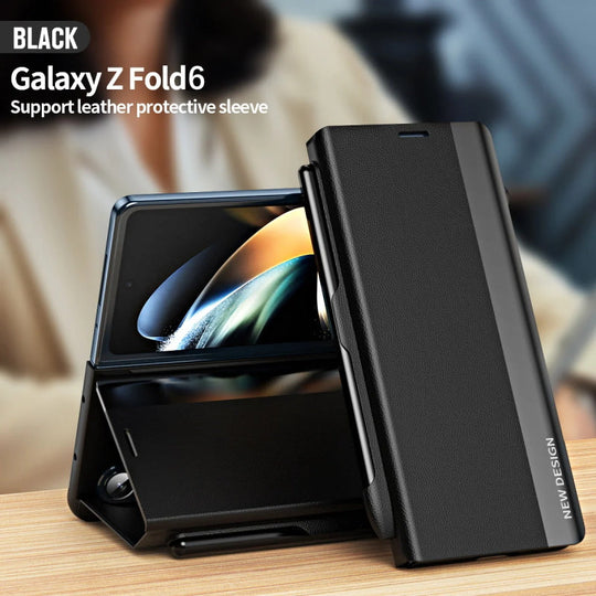 Flip Stand Protective Shell with Pen Slot for Samsung Galaxy Z Fold 6/5/4/3 - With Free Pen