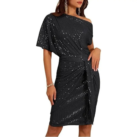 💃Last day of sale - 50% OFF🎉Sparkling dress with ruffles and one shoulder