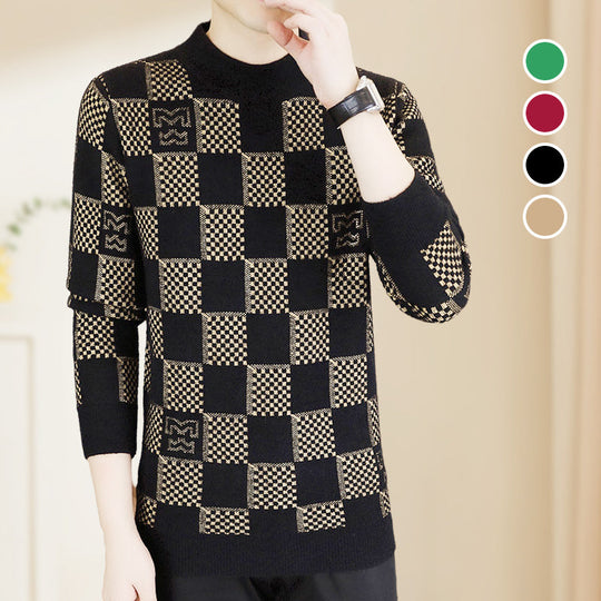 🔥Men‘s Plaid Printed Half High Neck Thickened Pullover Sweater