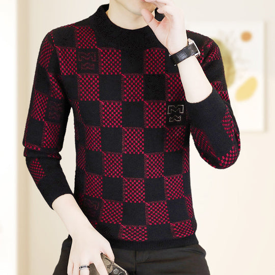 🔥Men‘s Plaid Printed Half High Neck Thickened Pullover Sweater