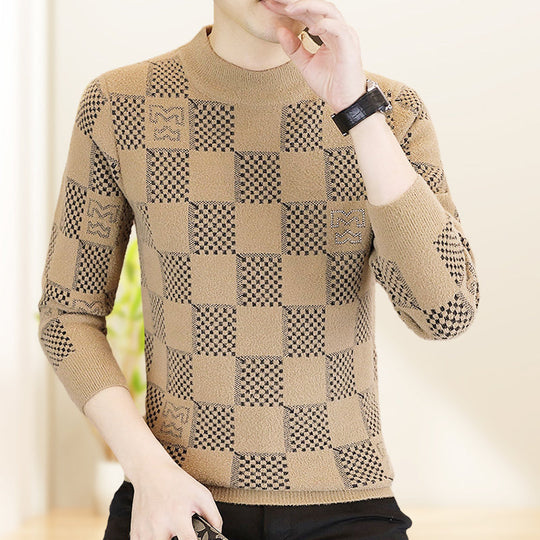 🔥Men‘s Plaid Printed Half High Neck Thickened Pullover Sweater