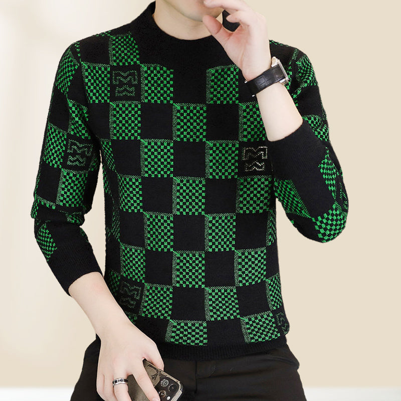 🔥Men‘s Plaid Printed Half High Neck Thickened Pullover Sweater