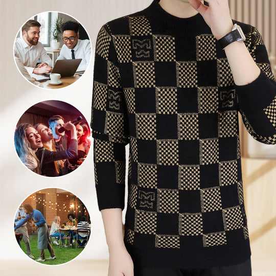 🔥Men‘s Plaid Printed Half High Neck Thickened Pullover Sweater