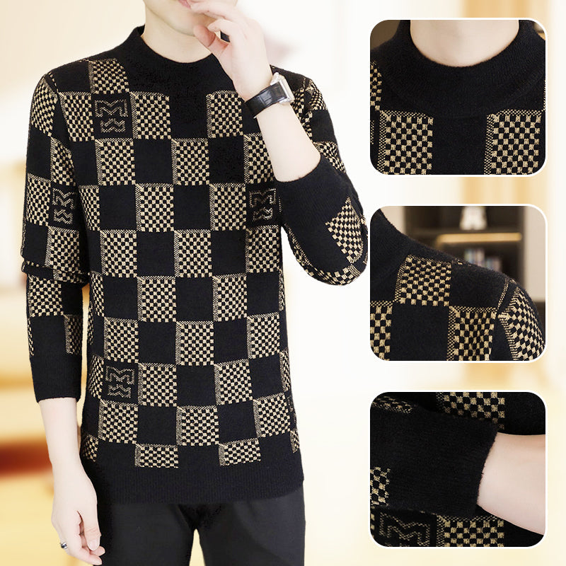 🔥Men‘s Plaid Printed Half High Neck Thickened Pullover Sweater