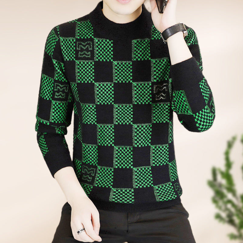 🔥Men‘s Plaid Printed Half High Neck Thickened Pullover Sweater