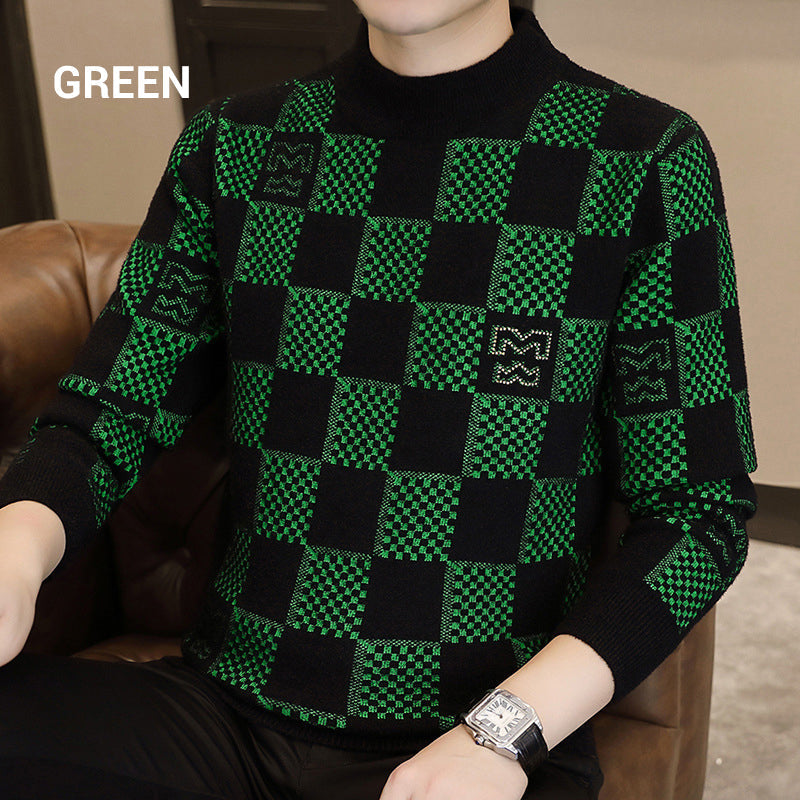 🔥Men‘s Plaid Printed Half High Neck Thickened Pullover Sweater