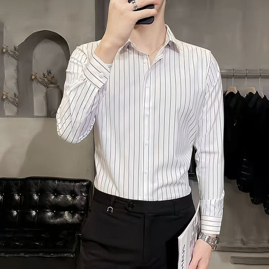 Men's Slim-Fit Striped Long-Sleeve Shirt