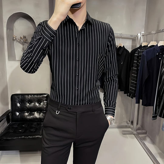 Men's Slim-Fit Striped Long-Sleeve Shirt