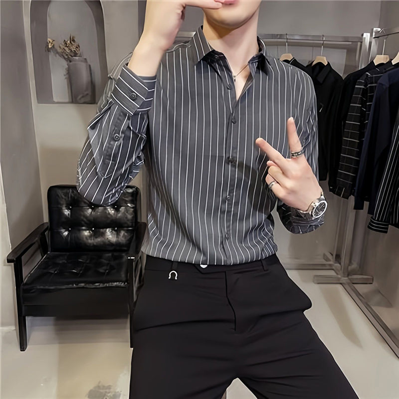 Men's Slim-Fit Striped Long-Sleeve Shirt