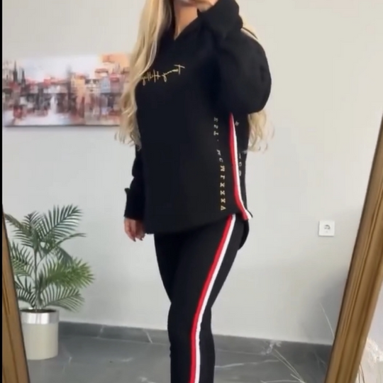 🔥Nuovo arrivo 2025 - 50% di sconto🎉Top e pantaloni casual a righe a maniche lunghe da donna con cappuccio