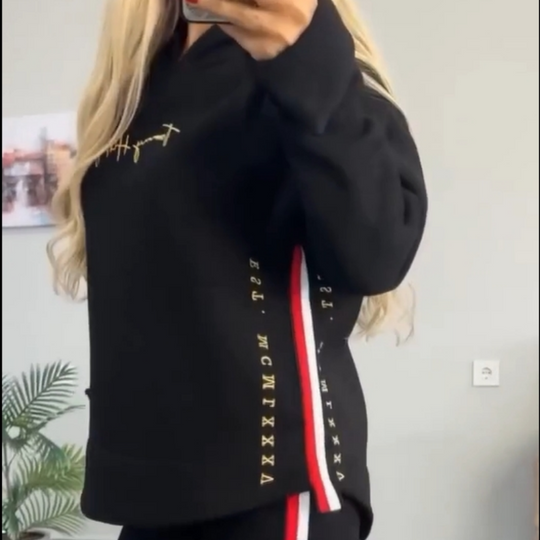 🔥Nuovo arrivo 2025 - 50% di sconto🎉Top e pantaloni casual a righe a maniche lunghe da donna con cappuccio