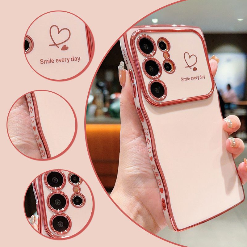 Electroplated Wavy Phone Case with Love Heart for Galaxy