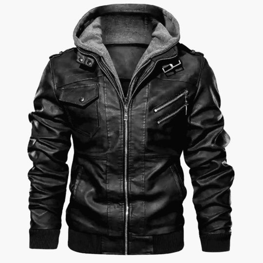 ❄️Winter Specials❄️50%OFF 💫Men's Zipper PU Leather Hooded Jacket