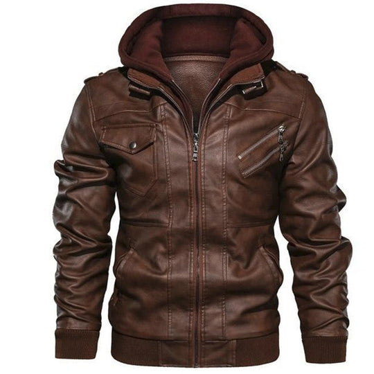 ❄️Winter Specials❄️50%OFF 💫Men's Zipper PU Leather Hooded Jacket