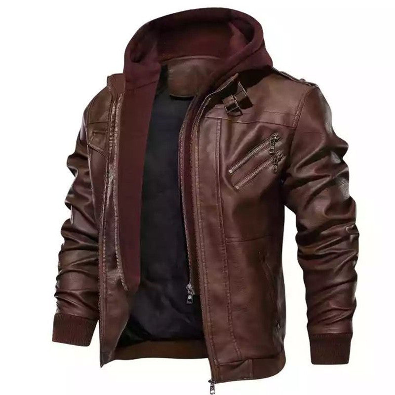 ❄️Winter Specials❄️50%OFF 💫Men's Zipper PU Leather Hooded Jacket