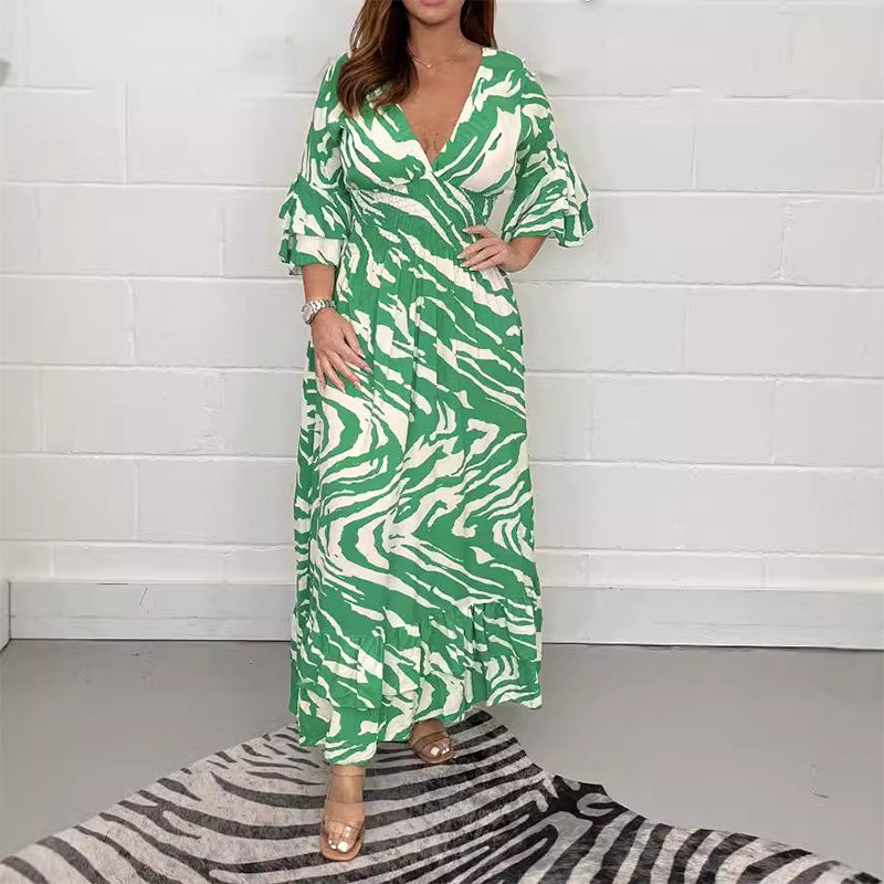 Vilat à manche en V-Neck Zebra Robe à manches 3/4