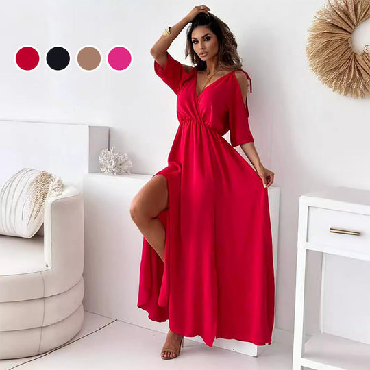 💖👗Limited Sale 50% OFF🌹 Women’s Elegant Sexy V Neck Side Slit Dress - Show Off Your Charming Curves, Radiate Elegance!