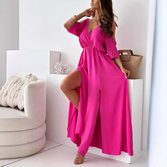 💖👗Limited Sale 50% OFF🌹 Women’s Elegant Sexy V Neck Side Slit Dress - Show Off Your Charming Curves, Radiate Elegance!