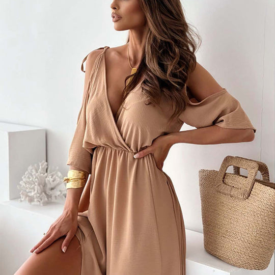 💖👗Limited Sale 50% OFF🌹 Women’s Elegant Sexy V Neck Side Slit Dress - Show Off Your Charming Curves, Radiate Elegance!