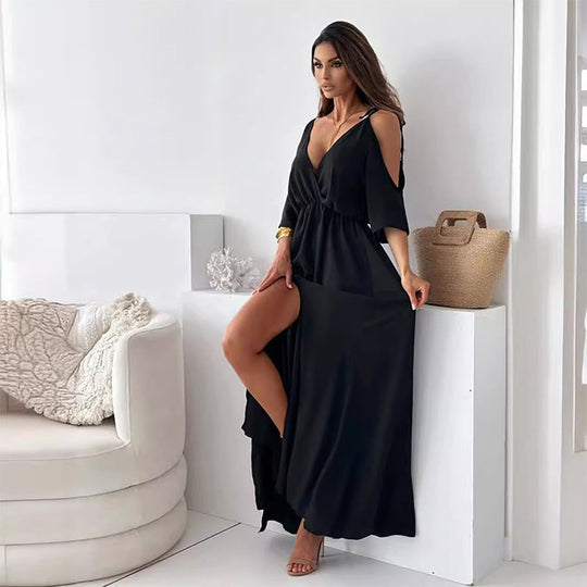 💖👗Limited Sale 50% OFF🌹 Women’s Elegant Sexy V Neck Side Slit Dress - Show Off Your Charming Curves, Radiate Elegance!